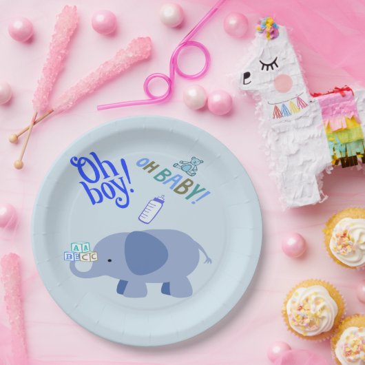 Assiettes En Carton Oh mon Dieu ! Mon bébé ! Baby shower Blue Elephant (Fête)