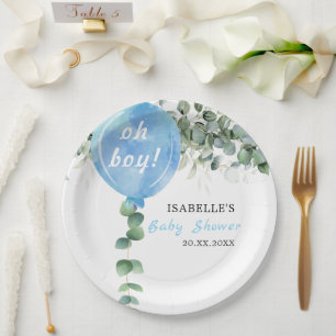 Assiettes En Carton Oh mon garçon ballon vert baby shower eucalyptus