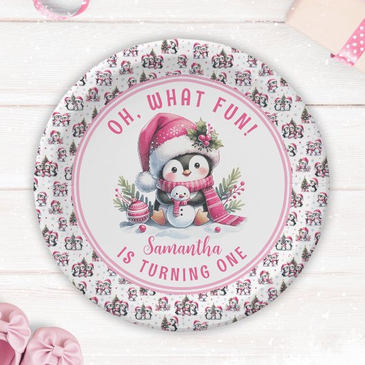 Assiettes En Carton Oh What Fun mignon Penguin Winter Girl 1er anniver