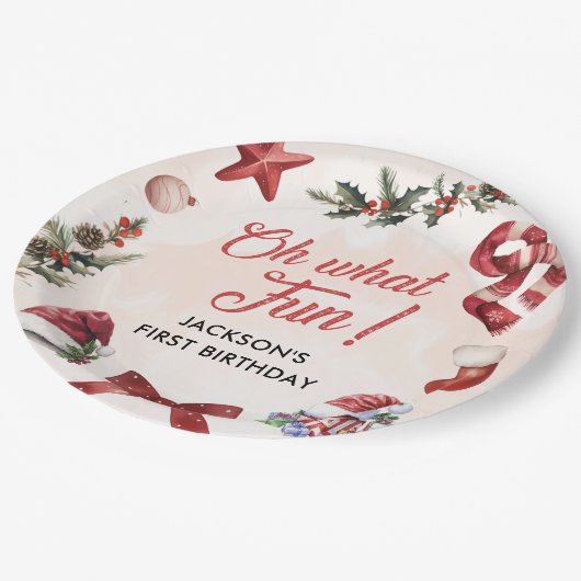 Assiettes En Carton Oh What Fun Noël Première fête d'anniversaire (Angle)