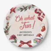 Assiettes En Carton Oh What Fun Noël Première fête d'anniversaire (Devant)