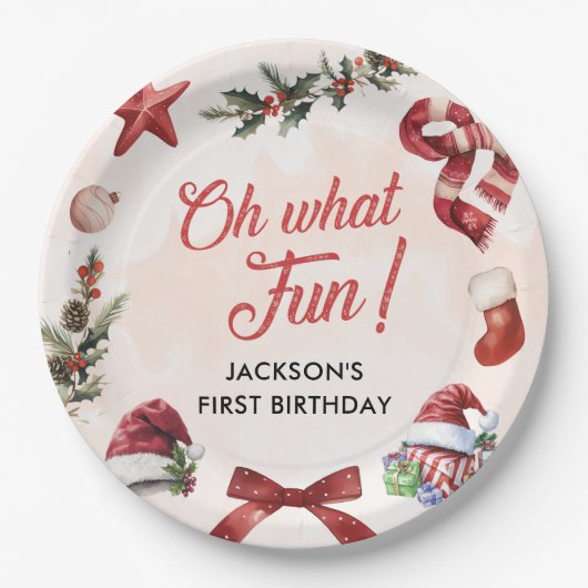 Assiettes En Carton Oh What Fun Noël Première fête d'anniversaire (Devant)