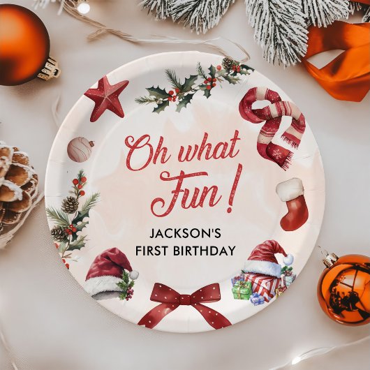 Assiettes En Carton Oh What Fun Noël Première fête d'anniversaire