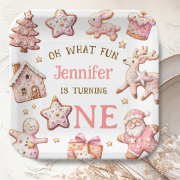 Assiettes En Carton Oh What Fun Pink Cookies Christmas 1st Birthday