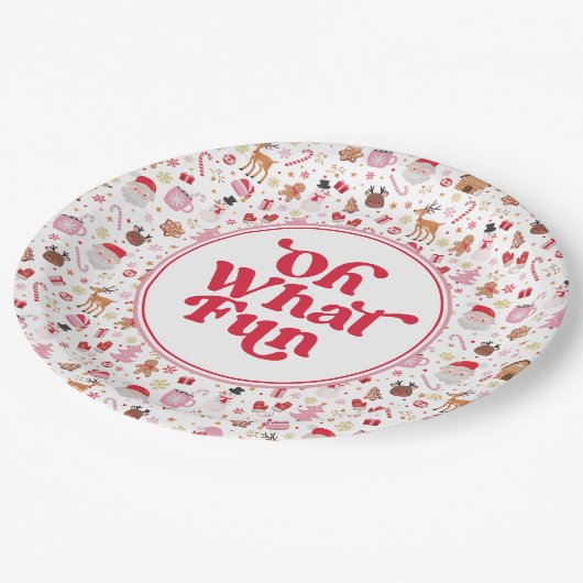 Assiettes En Carton Oh What Fun Red Pink Noël fête d'anniversaire (Angle)