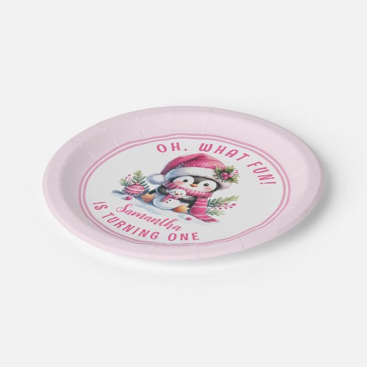 Assiettes En Carton Oh What Fun Winter mignon Penguin fille 1er annive (Angle)
