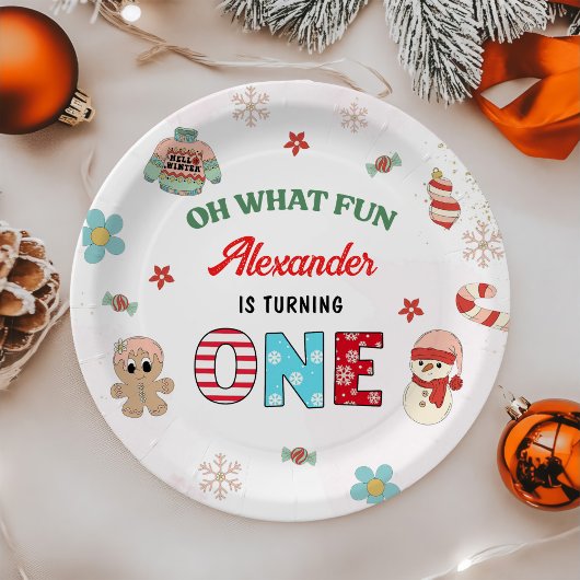 Assiettes En Carton Oh What Fun Winter Noël 1er Anniversaire