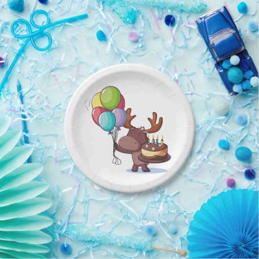 Assiettes En Carton Oie avec ballon et gâteau (Fête)