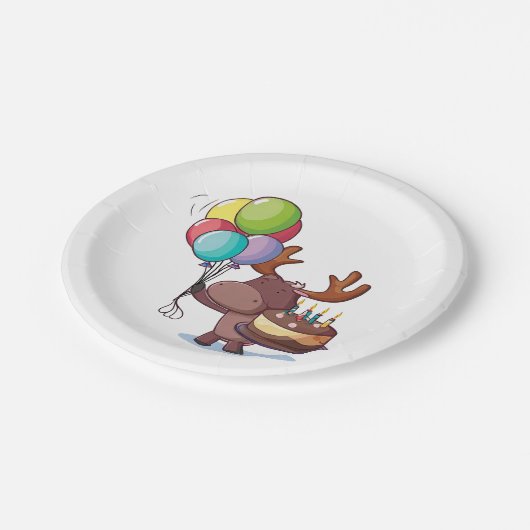 Assiettes En Carton Oie avec ballon et gâteau (Angle)