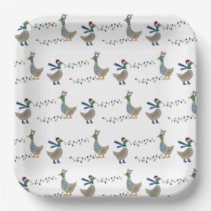 Assiettes En Carton Oie de Noël en blanc