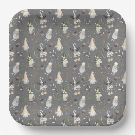 Assiettes En Carton Oie de Noël et Gnomes (Recto)