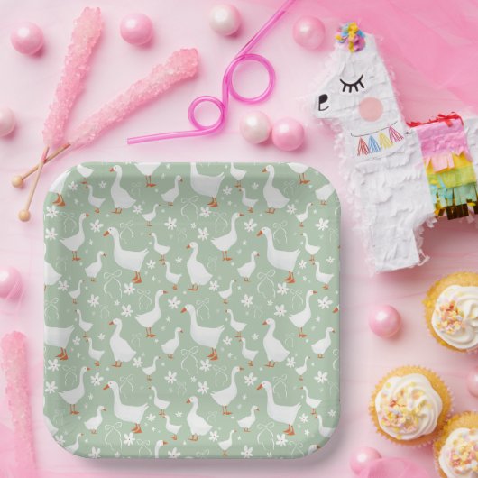 Assiettes En Carton Oie et arcs vert (Fête)