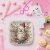 Assiettes En Carton Oiseau adorable portant des Casquettes rouges Holl (Fête)