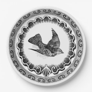 Assiettes En Carton Oiseau antique de cru de vol