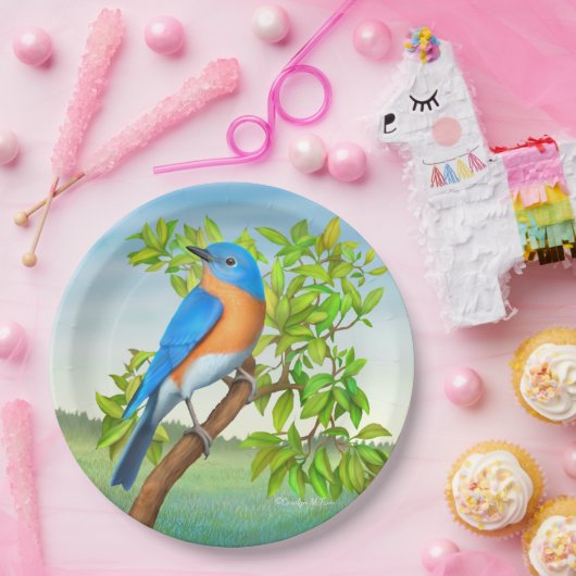 Assiettes En Carton Oiseau bleu oriental dans des plaques à papier (Fête)