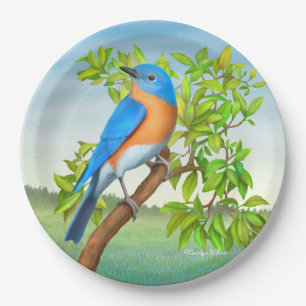 Assiettes En Carton Oiseau bleu oriental dans des plaques à papier