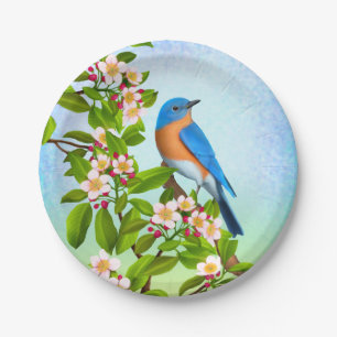 Assiettes En Carton Oiseau bleu oriental dans des plaques à papier de