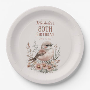 Assiettes En Carton Oiseau Brown 80e anniversaire