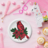 Assiettes En Carton Oiseau cardinal, illustration de Noël (Fête)