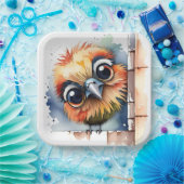 Assiettes En Carton Oiseau d'aquarelle sur un mur (Fête)