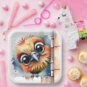 Assiettes En Carton Oiseau d'aquarelle sur un mur (Fête)