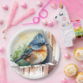 Assiettes En Carton Oiseau D'Aquarelle Sur Une clôture (Fête)