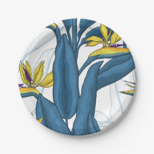 Assiettes En Carton Oiseau de fleurs de paradis sur blanc