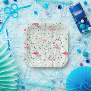 Assiettes En Carton Oiseau Flamant rose Avec Plumes