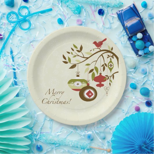 Assiettes En Carton Oiseau moderne sur arbre Joyeux Noël (Fête)