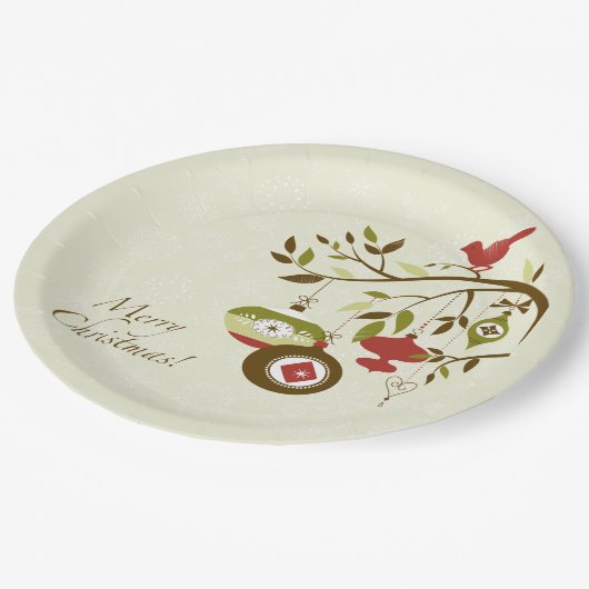 Assiettes En Carton Oiseau moderne sur arbre Joyeux Noël (Angle)