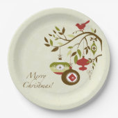 Assiettes En Carton Oiseau moderne sur arbre Joyeux Noël (Devant)