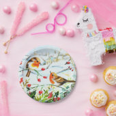 Assiettes En Carton Oiseau Robin Couple Winter Holly Noël (Fête)