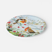Assiettes En Carton Oiseau Robin Couple Winter Holly Noël (Angle)