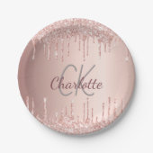 Assiettes En Carton Oiseau rose or gouttes monogramme luxe (Devant)