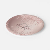 Assiettes En Carton Oiseau rose or gouttes monogramme luxe (Angle)