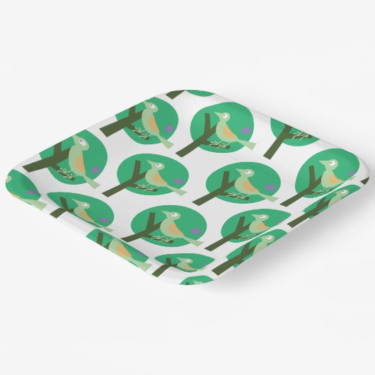 Assiettes En Carton Oiseau vert et arbre Motif Nature inspirée (Angulaire)