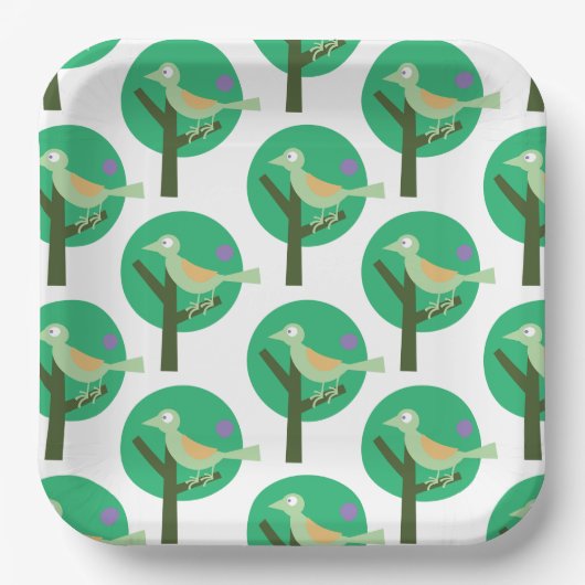 Assiettes En Carton Oiseau vert et arbre Motif Nature inspirée (Recto)