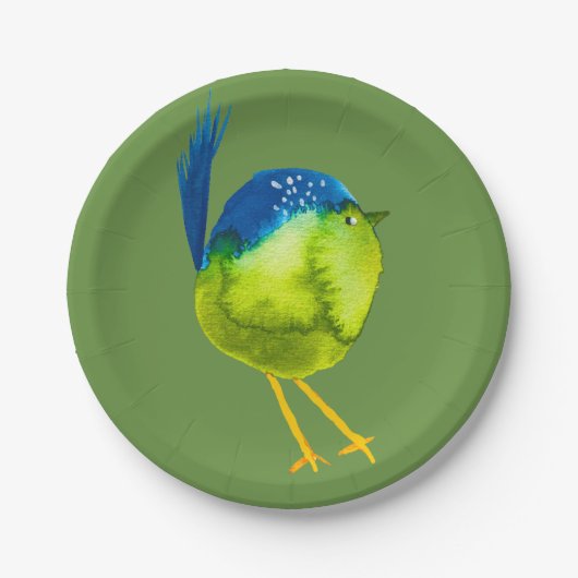 Assiettes En Carton Oiseau vert mignon (Devant)