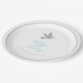 Assiettes En Carton Oiseau volant de colombe gris aqua rubans bleu mar (Angle)