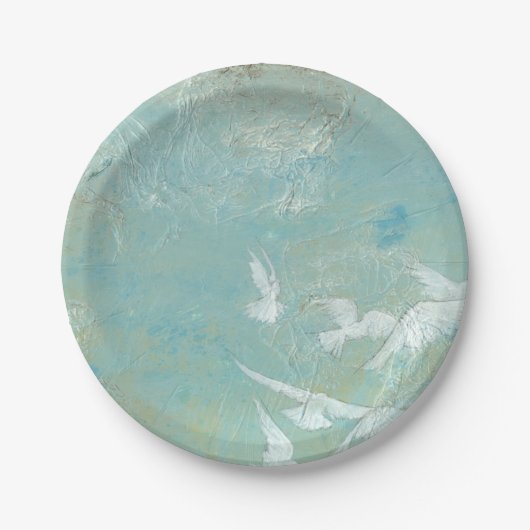 Assiettes En Carton Oiseaux blancs à travers le ciel bleu (Devant)
