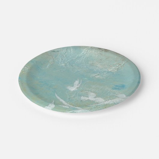 Assiettes En Carton Oiseaux blancs à travers le ciel bleu (Angle)