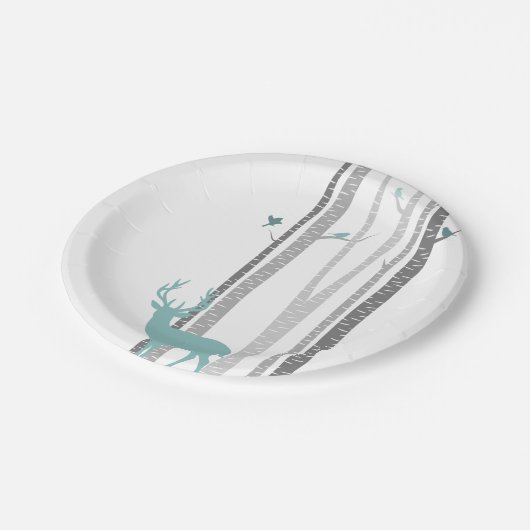 Assiettes En Carton Oiseaux blancs avec cerfs et oiseaux (Angle)