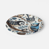 Assiettes En Carton Oiseaux bleus excentriques (Angle)