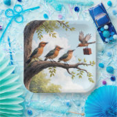 Assiettes En Carton Oiseaux d'affaires sur une branche d'arbre (Fête)