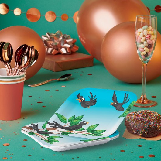 Assiettes En Carton Oiseaux Dans Une Plaque De Papier Arbre
