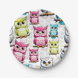 Assiettes En Carton Oiseaux de Chouette colorée Motif Arrière - plan b