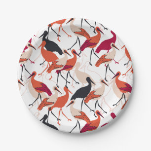 Assiettes En Carton Oiseaux de cigogne rouge et blanc Motif sans coutu
