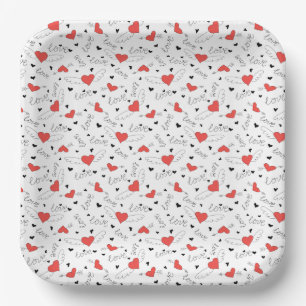 Assiettes En Carton Oiseaux de l'amour de la Saint-Valentin motif cœur