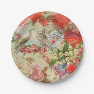 Assiettes En Carton Oiseaux de l'amour Vintage Antique Cœur