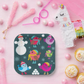 Assiettes En Carton Oiseaux d'hiver Jouer dans la neige avec Snowman (Fête)